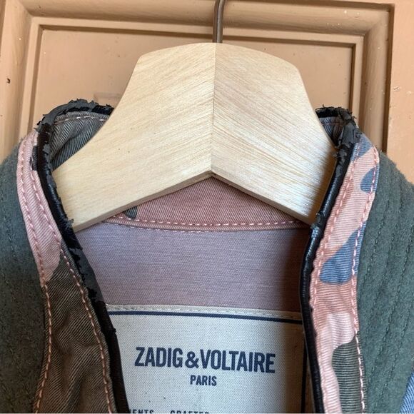 ZADIG & VOLTAIRE Kavy Camou Brode Jacket Green Camo Skull Embroidery Bomber Wool - Picture 13 of 16